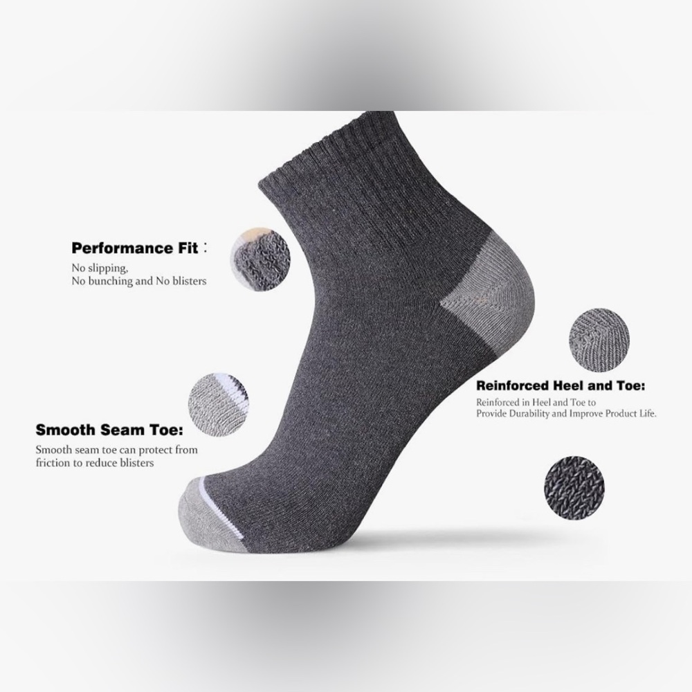 EnerWear 5 Pack Women Cotton Moisture Wicking Cushion Ankle Socks